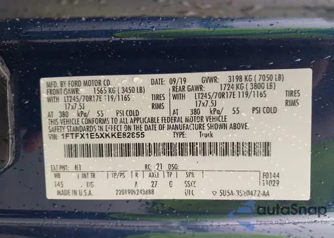 2019 Ford F-150 Xlt из США, поврежденный, VIN 1FTFX1E5XKKE82855